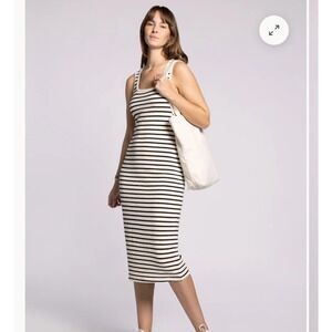 Thread & Supply  Striped Tank Midi Dress Black White‎ Knit Ribbed Sleeveless Med